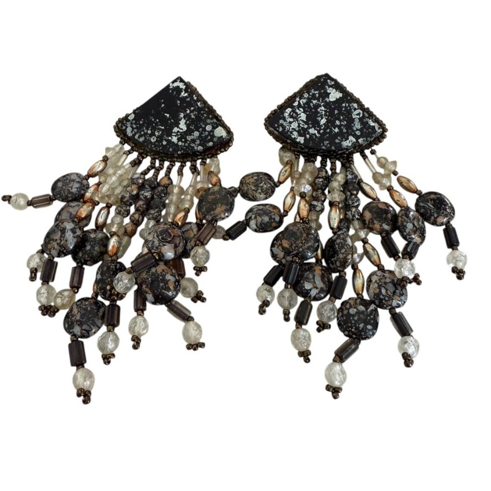 Vtg Beaded Earrings Statement Oversized Handcrafted Tribal Pierced Earrings